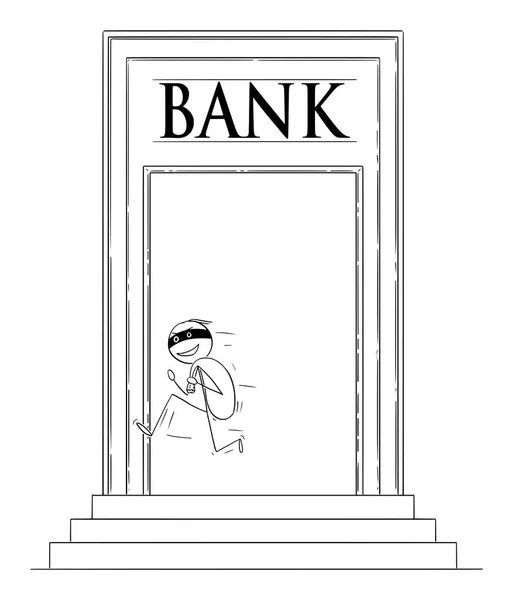 Vektor karikatúra a Man vagy rabló a maszk fut el a bank a zacskó dollár vagy Cash Money — Stock Vector