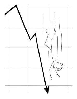 Grafik Oku Boyunca Düşen Adam veya İşadamının Vektör Karikatürü