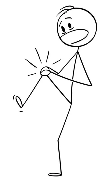 Caricature vectorielle de l'homme tenant son genou douloureux blessé — Image vectorielle
