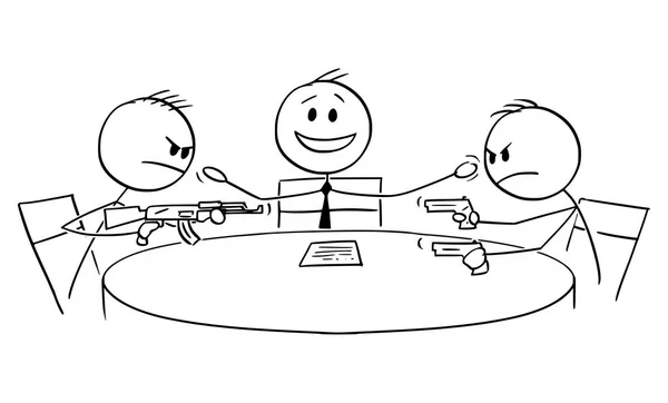 Vector Cartoon of Political Debate in Television with Host and Two Aggressive Armed Guests or Opponents - Stok Vektor