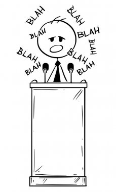 Vektör karikatür ya da siyaset konuşma blah veya podyumda ya da Lectern arkasında konuşma