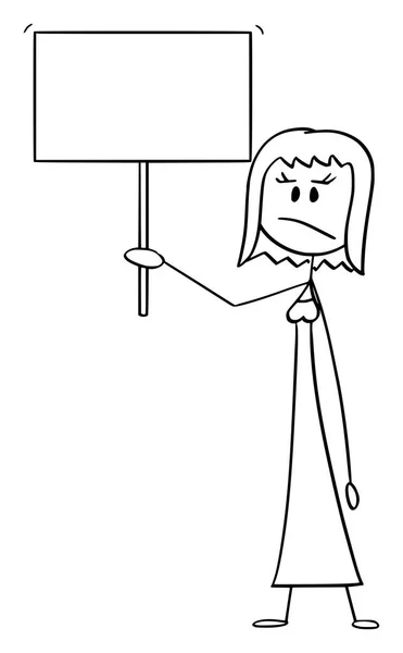 Cartone animato vettoriale di donna arrabbiata o donna d'affari con un segno vuoto — Vettoriale Stock
