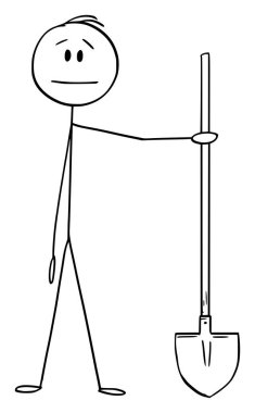 Adam veya İnşaat İşçisi Holding Kürek Vektör Karikatür