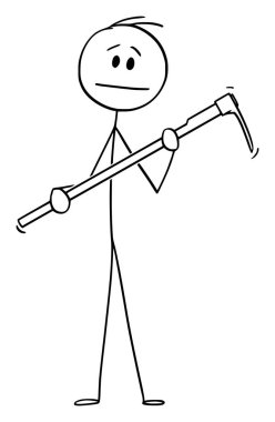 Adam veya Çiftçi veya Bahçıvan Holding Çapa veya Mattock Vektör Karikatür