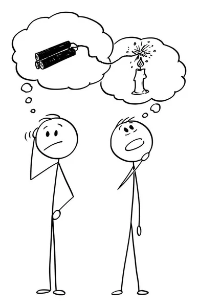 Vektor-Karikatur von zwei Männern oder Geschäftsleuten, die über Problemlösung nachdenken — Stockvektor