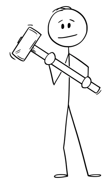 Vektor karikatúra az ember vagy építőmunkás Holding Big Hammer vagy sledgehammer — Stock Vector