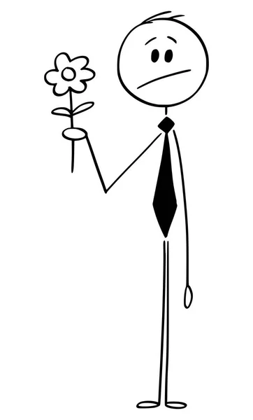 Vector Cartoon of Sad or Hesitant Man with Flower - Stok Vektor