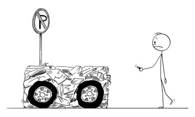 Vektör karikatür şok adam kim onun araba yok Park alanı park sırasında kazıma bulundu