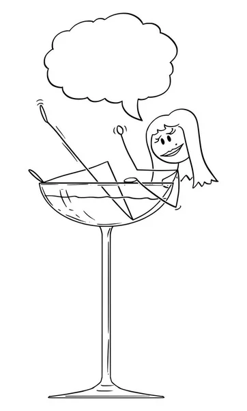 Dessin animé vectoriel de belle femme sexy burlesque nue ou strip-teaseuse prenant un bain dans du verre à cocktail — Image vectorielle