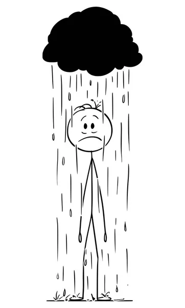 彼の小さな嵐雲から落ちる雨の中に立っている男やビジネスマンのベクトル漫画. — ストックベクタ