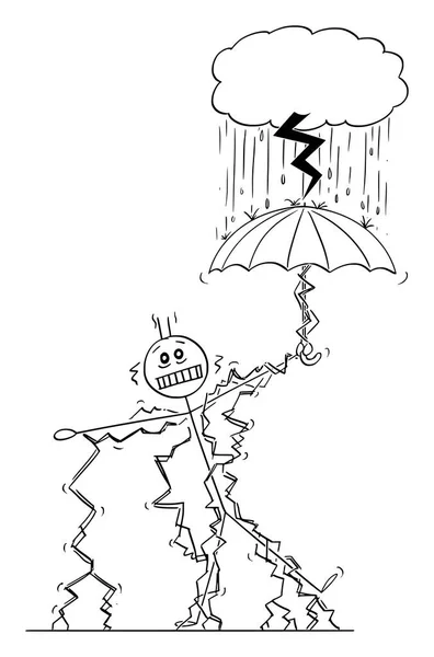 小さな嵐雲からの雨の間に雷に打たれた男やビジネスマンのベクトル漫画 — ストックベクタ