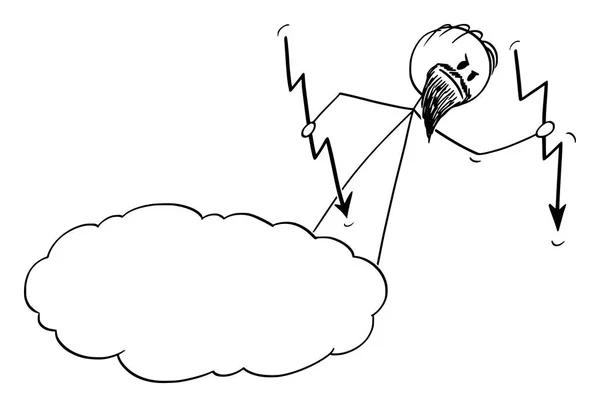 Векторный мультфильм о том, как сердитый бог горланит или кашляет молнии, падая с высоты птичьего полета — стоковый вектор