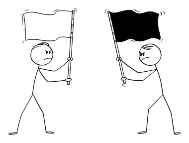 İki Kızgın Adam, Politikacı veya İşadamları Farklı Bayraklar Tutan Vektör Karikatür