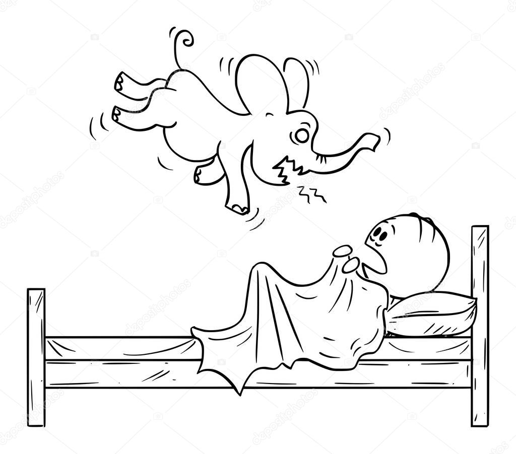 Vector Cartoon of Frightened Man Hiding Under Blanket From His Nightmare