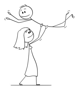 Dans Sırasında Dans Pose Lift Yaparken Kadın Lifting Man Heteroseksüel Çift Vektör Karikatür