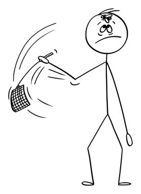 Swatter veya Flapper veya Fly-flap ile Alnında Sinek Swat Going Man veya Businessman Vektör Karikatür