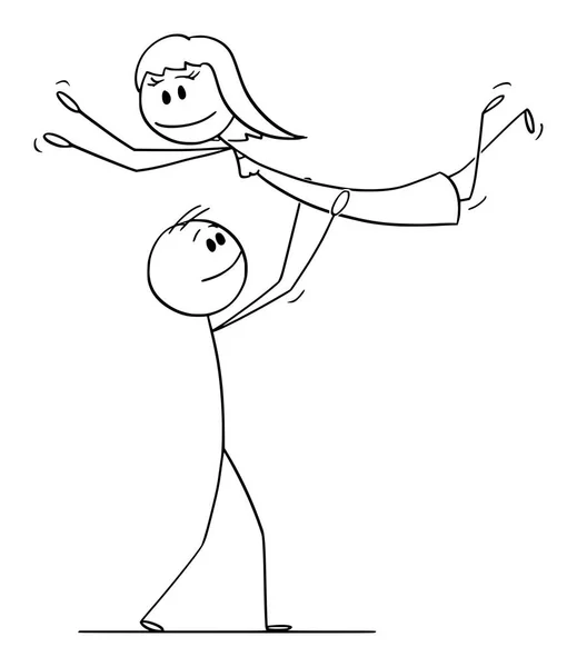 Dessin animé vectoriel d'un couple hétérosexuel d'hommes et de femmes exécutant une danse Pose ascenseur pendant la danse — Image vectorielle