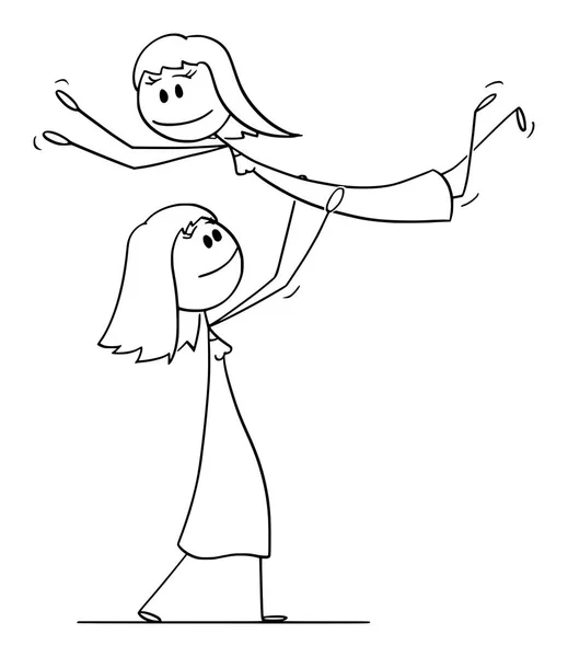 Vector de dibujos animados de lesbianas homosexuales pareja de dos mujeres realizando danza Pose Lift durante el baile — Archivo Imágenes Vectoriales