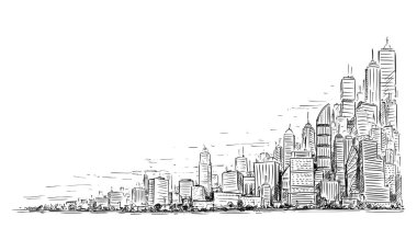 Gökdelen Binası, İş ve Hükümet Binaları ile Genel Şehir Yüksek Katlı Cityscape Peyzaj Vektör Sanatsal Çizim İllüstrasyon.