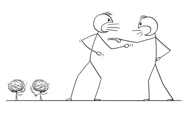 İki Kızgın Adam Tartışma veya Mücadele Vektör Karikatür, Onların Beyinleri Bir Mola Alarak