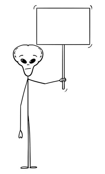 Caricature vectorielle de l'extraterrestre Alien Holding signe vide prêt pour votre texte — Image vectorielle