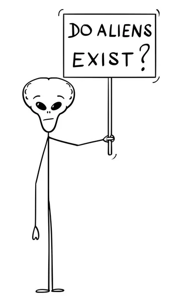 Dessin animé vectoriel d'extraterrestres étrangers Holding Do Aliens Existent signe — Image vectorielle