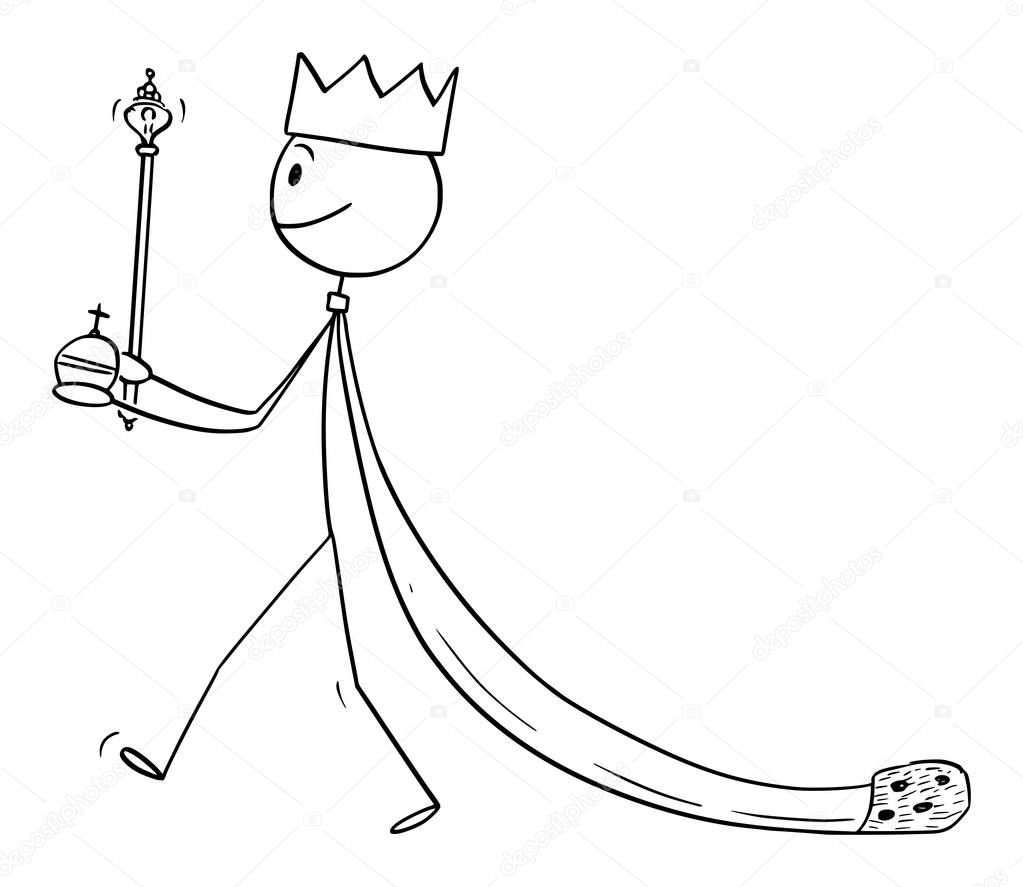 Vector Cartoon Illustration of Medieval or Fantasy King Walking in Robe