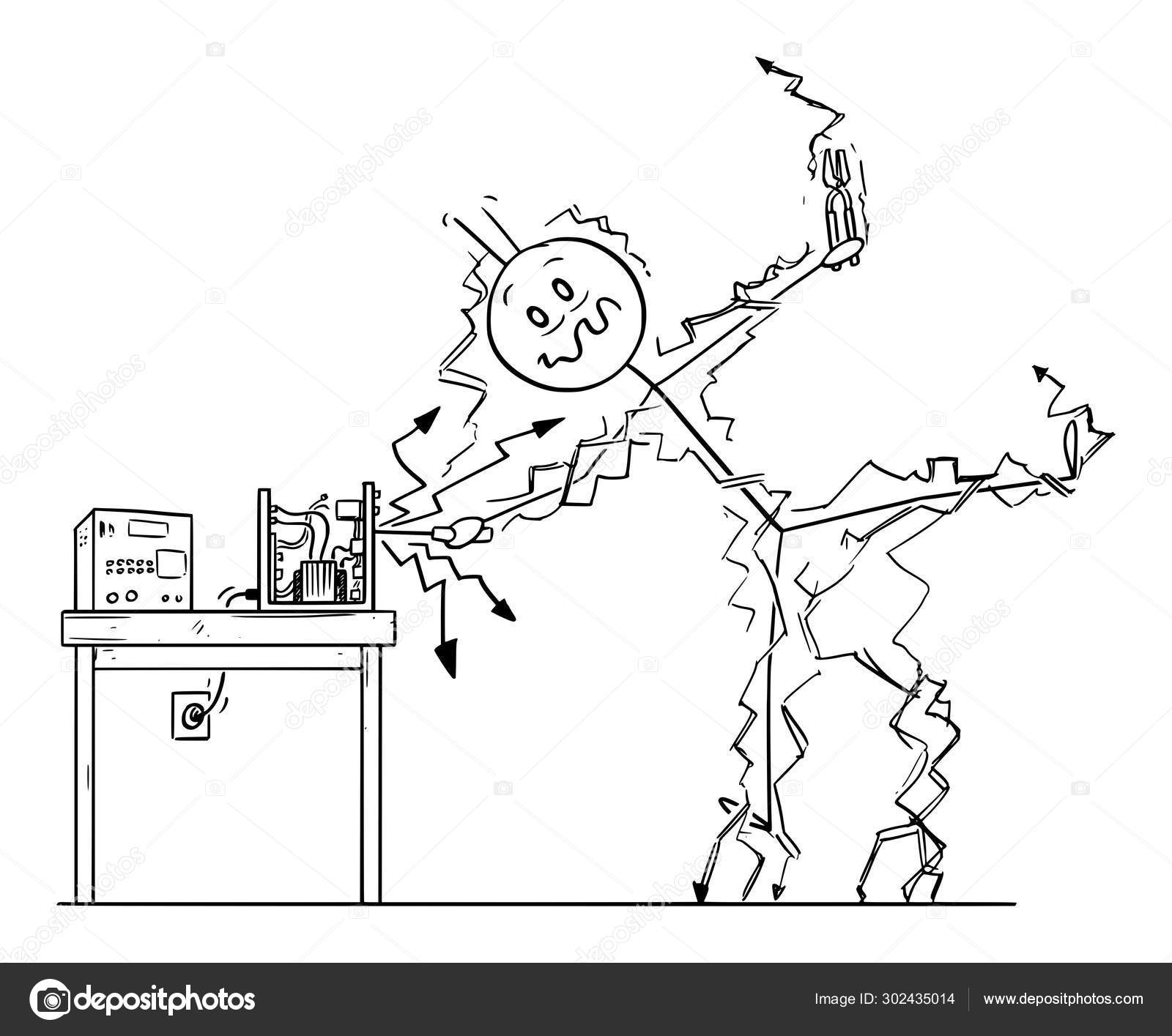 Vector Cartoon of Man or Repairman Repairing Some Electronic Device and Get  Electric Shock Stock Vector Image by ©ursus@ #302435014