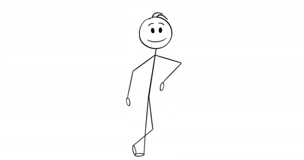 Cartoon 2d Stick Character Animation of Man Pointing On Something. Maska alfa součástí. — Stock video
