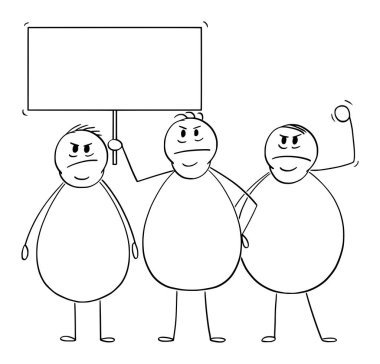 Boş İşaretle Gösteriş yapan Üç Öfkeli Aşırı kilolu veya Şişman Adam 'ın Vektör Çizgi Filmi