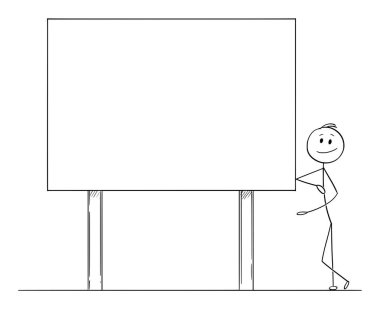 Vector Cartoon Illustration of Man or Businessman Leaning Towards and pointing at Empty Billboard clipart