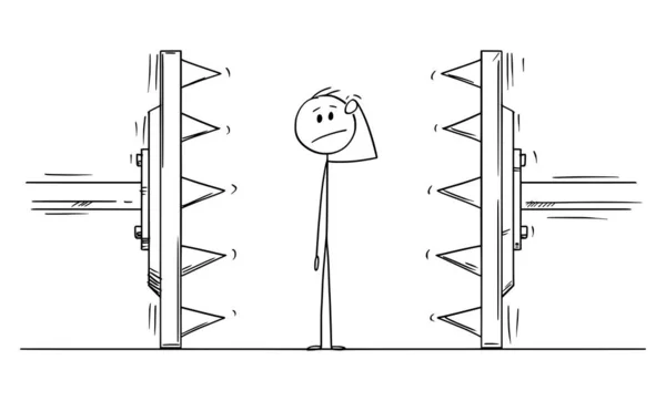 Vector Cartoon Illustratie van de mens of zakenman gevangen of onder druk — Stockvector