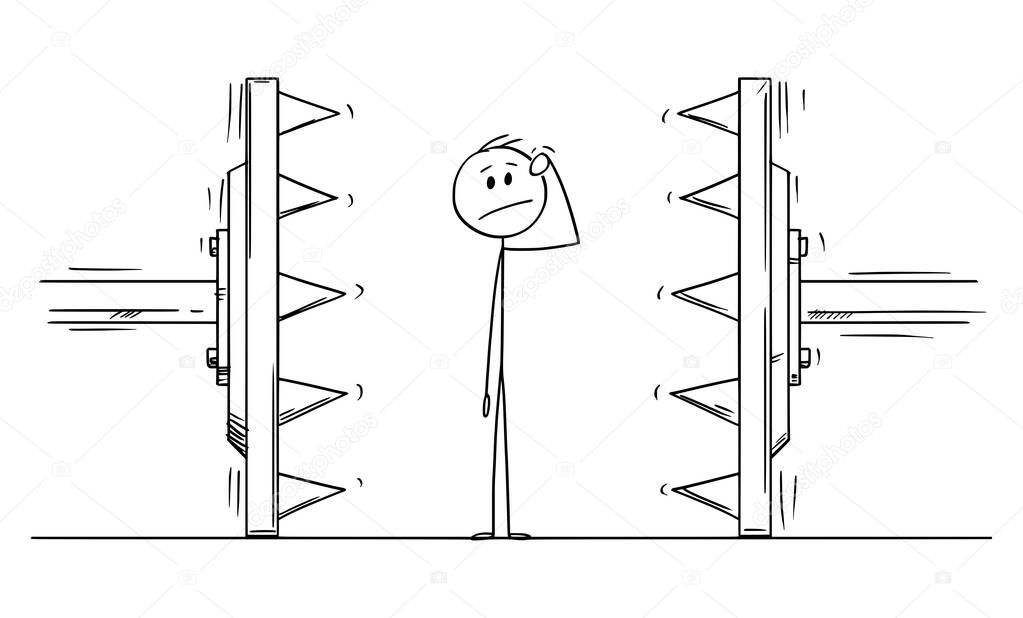 Vector Cartoon Illustration of Man or Businessman Trapped or Under Pressure