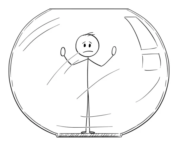 Vektorové kreslené ilustrace člověka nebo podnikatele lapené uvnitř akvária — Stockový vektor