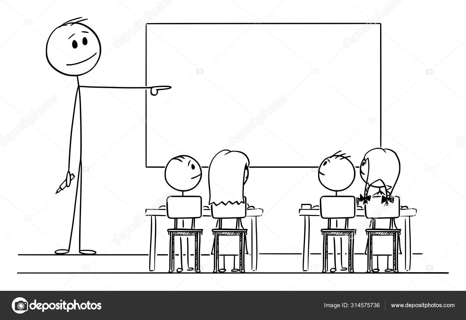 Vector Cartoon Illustration of Teacher in Classroom with Marker in Hand  Pointing at Empty Whiteboard Stock Vector Image by ©ursus@  #314575736