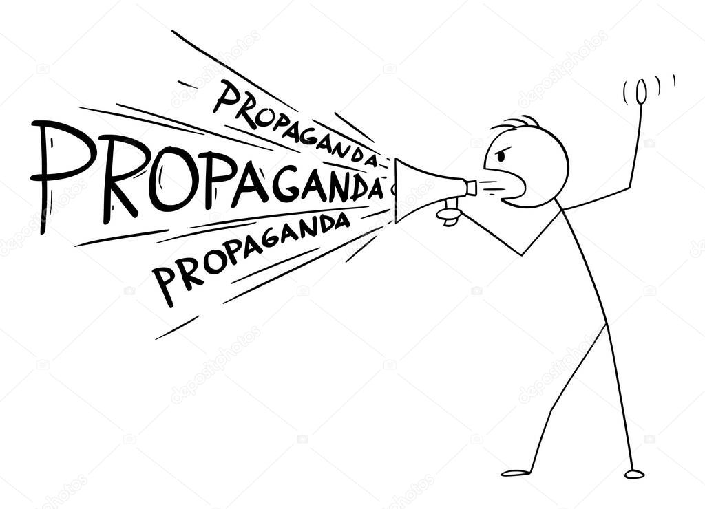 Vector Cartoon Illustration of Man or Politician or Media Using Megaphone or Loudspeaker to Spread Propaganda