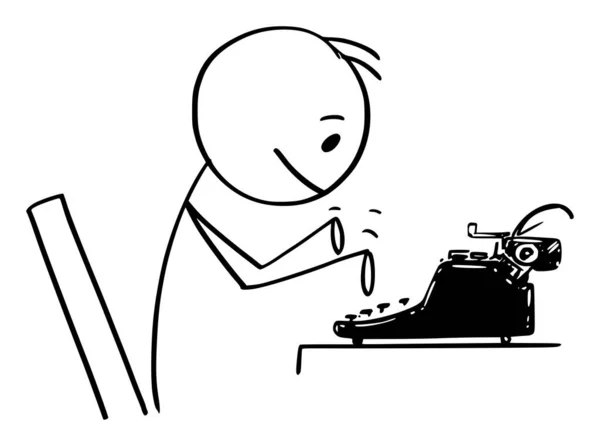 男性、作家、ジャーナリスト、小説家のベクトル漫画イラストアンティークタイプライターマシンにタイピング — ストックベクタ