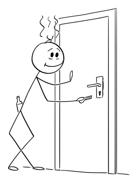 Vector Cartoon Illustration of Drunk Man Returning Home. Concepto de alcoholismo . — Archivo Imágenes Vectoriales