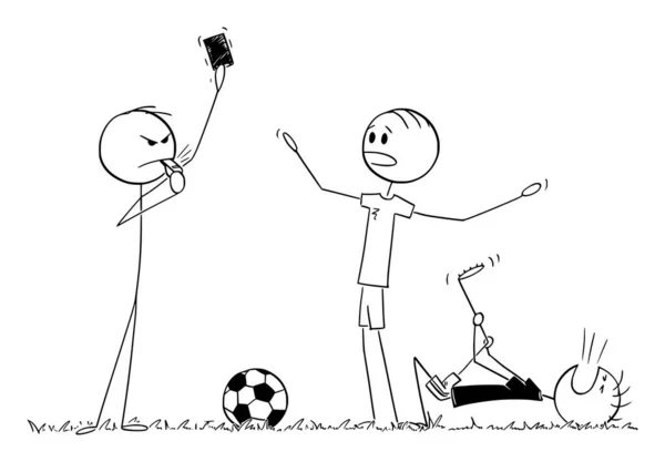 Vector Cartoon ilustração de futebol sério ou árbitro de futebol mostrando cartão vermelho para o jogador —  Vetores de Stock
