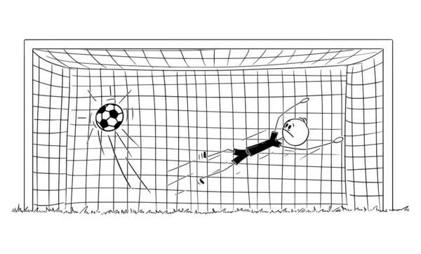 Ilustração de desenhos animados vetorial de futebol mal sucedido ou goleiro de futebol tentando pegar uma bola ou penalidade, pulando no lado errado.Conceito de falha e erro . — Vetor de Stock