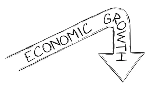 Vector Skizzenhafte Cartoon Illustration des Graphikpfeils des abnehmenden globalen Wirtschaftswachstums. Finanzielle Talfahrt. — Stockvektor