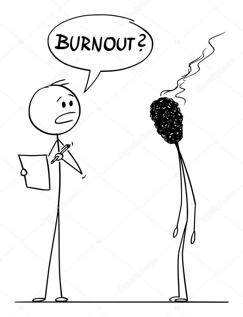 Vector Cartoon Illustration of Burnout Stressed or Tired Man or Businessman Talking in Work with His Boss.
