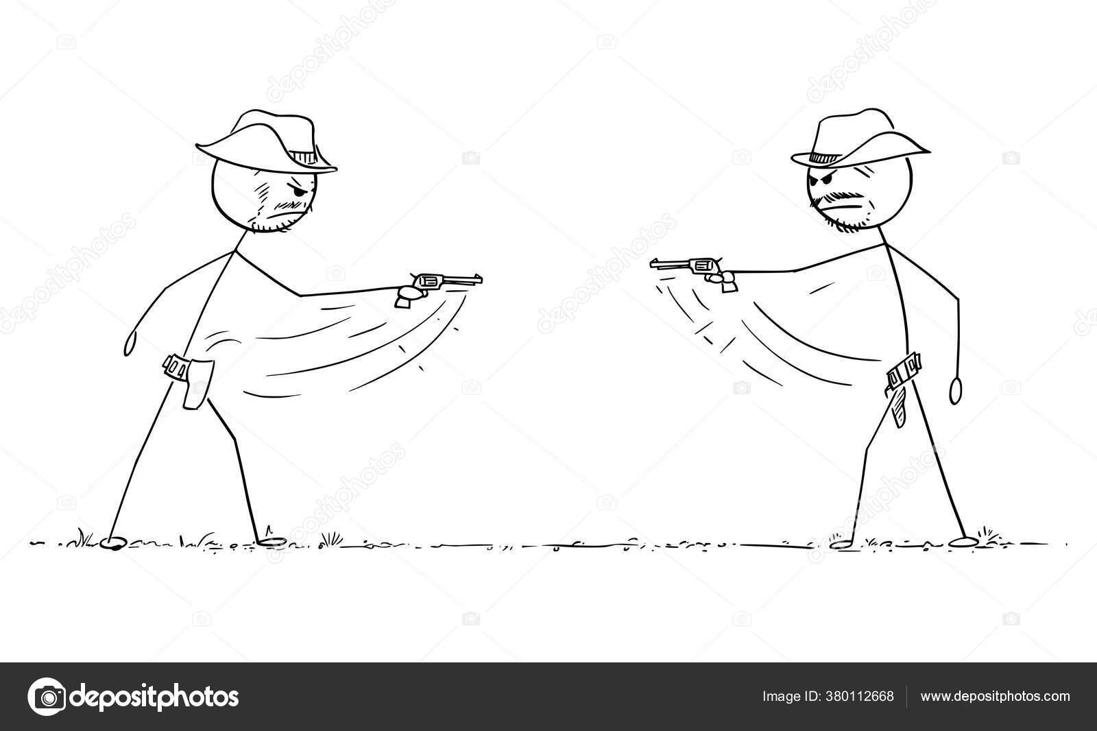 Cartoon stick man drawing conceptual illustration of two samurai  businessmen ready to fight with Japanese katana swords. Stock Vector