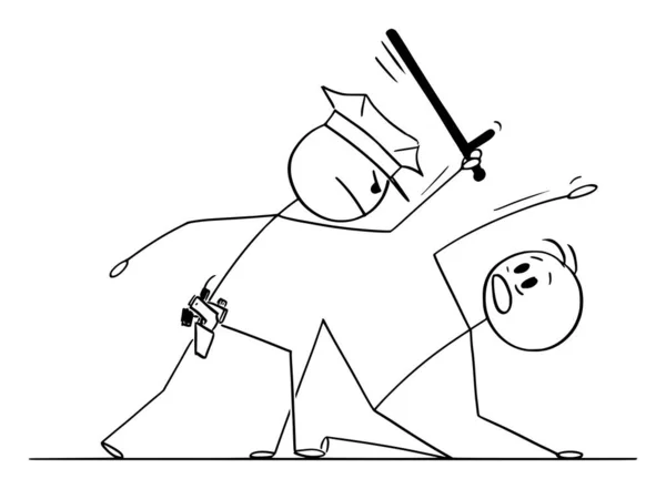 Vector Cartoon Ilustracja policjanta lub policjanta bijącego protestującego, obywatela lub przestępcę. Koncepcja brutalności policji — Wektor stockowy