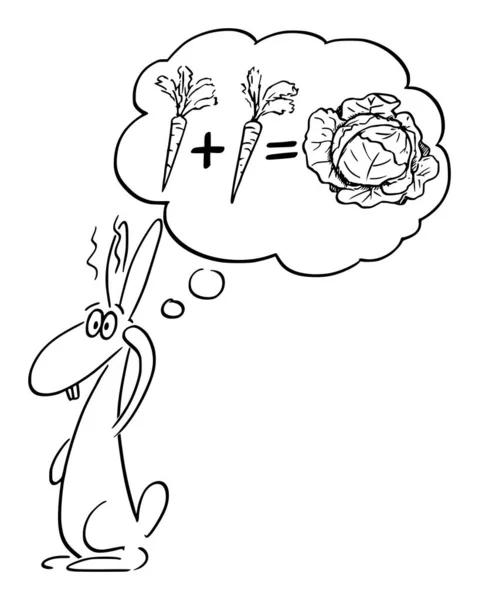 Vector Cartoon Illustration of Rabbit, Hare or Jackrabbit Thinking About Mathematics and Food (en inglés). Concepto de Educación y Ciencia . — Archivo Imágenes Vectoriales