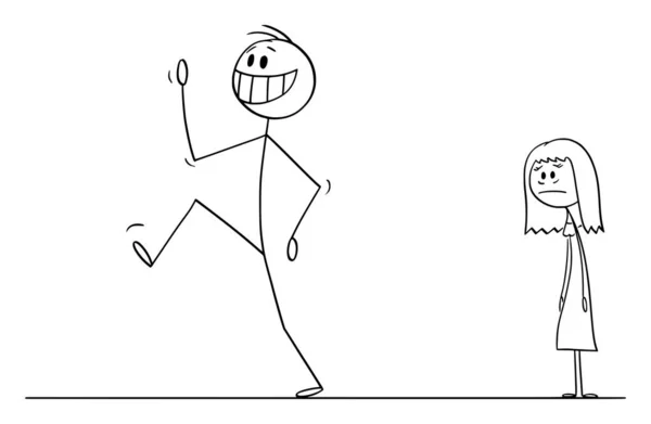 Vector Cartoon Illustration of Happy Smiling Man Leaving Ssad Woman in Background — 스톡 벡터