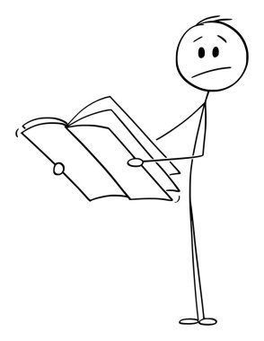 Gazete, dergi ya da dergi okuyan şaşkın ya da şaşkın adamın vektör karikatürü