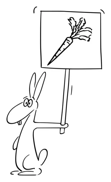 ウサギ、ウサギまたはジャックルバードのベクトル漫画イラストニンジンの野菜のサインを保持または表示します。. — ストックベクタ