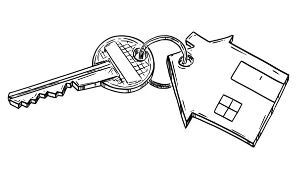 Ilustrasi Kartun Vektor Kunci Rumah Dengan Ring Kunci Rumah Keluarga - Stok Vektor