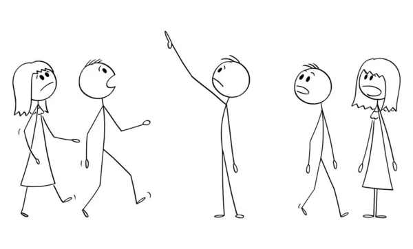 Vektor tecknad Illustration av grupp eller skara chockade människor tittar på något ovanför dem med negativa känslor — Stock vektor
